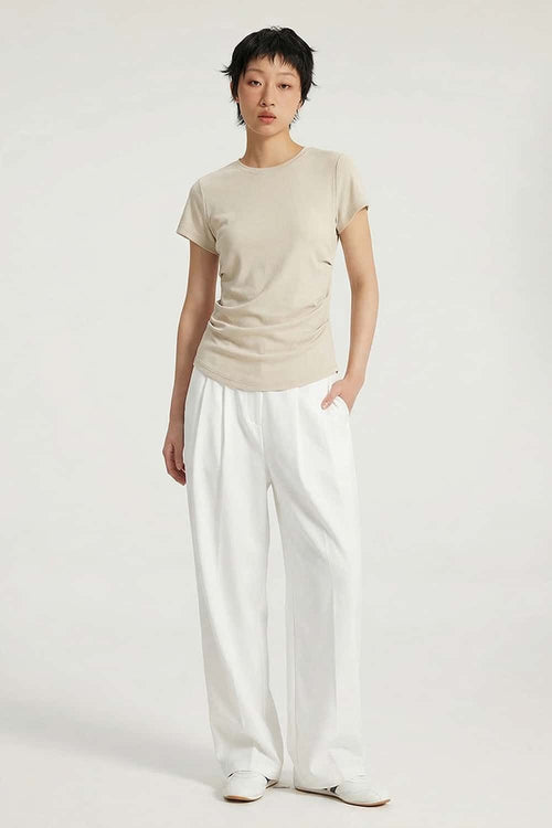 Ruched Lyocell Slim Fit T-Shirt - Sand