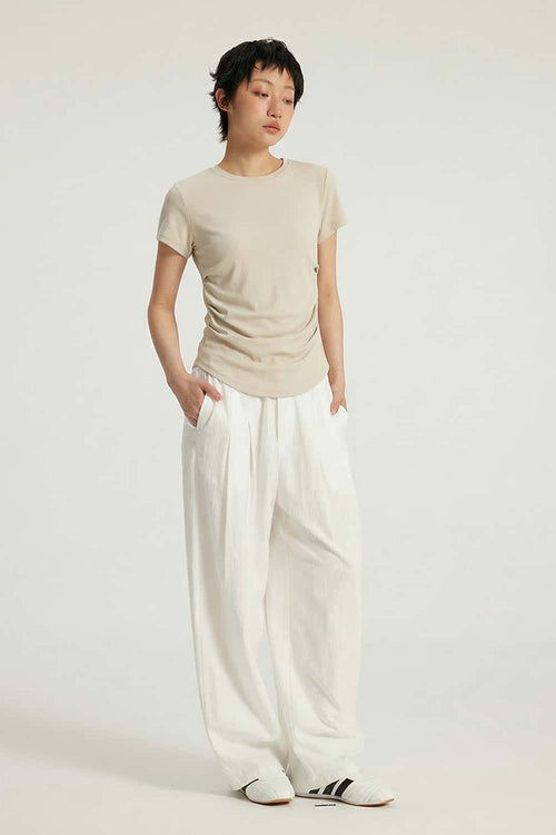 Ruched Lyocell Slim Fit T-Shirt - Sand