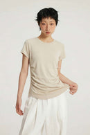 Ruched Lyocell Slim Fit T-Shirt - Sand