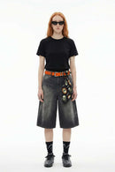 Side Embroidered Slim Fit Tee - Black