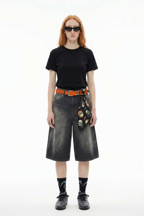 Side Embroidered Slim Fit Tee - Black