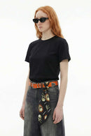 Side Embroidered Slim Fit Tee - Black