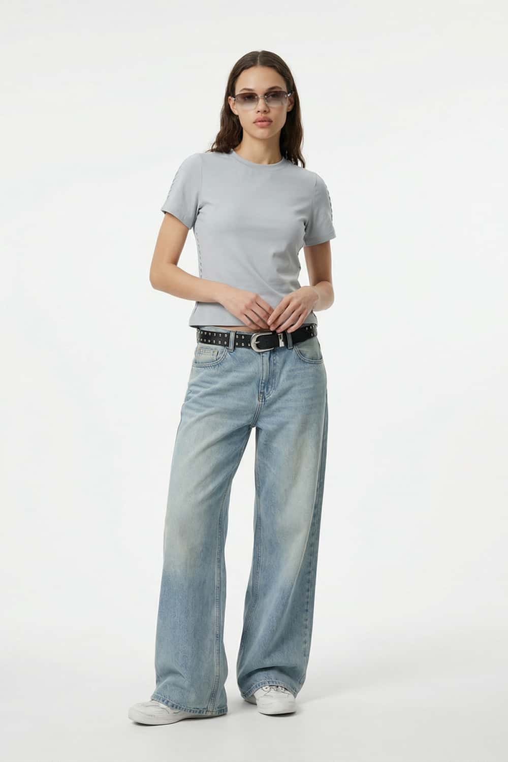 Side Embroidered Slim Fit Tee - Gray