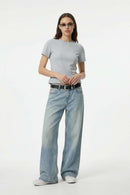 Side Embroidered Slim Fit Tee - Gray