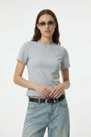 Side Embroidered Slim Fit Tee - Gray