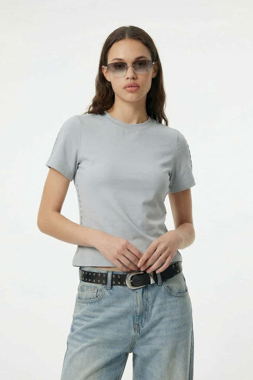 Side Embroidered Slim Fit Tee - Gray