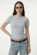 Side Embroidered Slim Fit Tee - Gray
