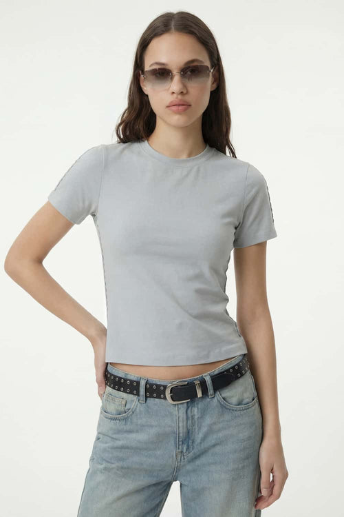 Side Embroidered Slim Fit Tee - Gray