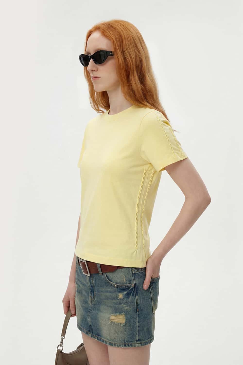 Side Embroidered Slim Fit Tee - Lemon Yellow