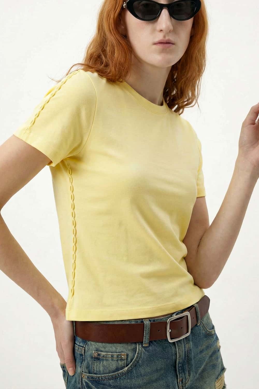 Side Embroidered Slim Fit Tee - Lemon Yellow