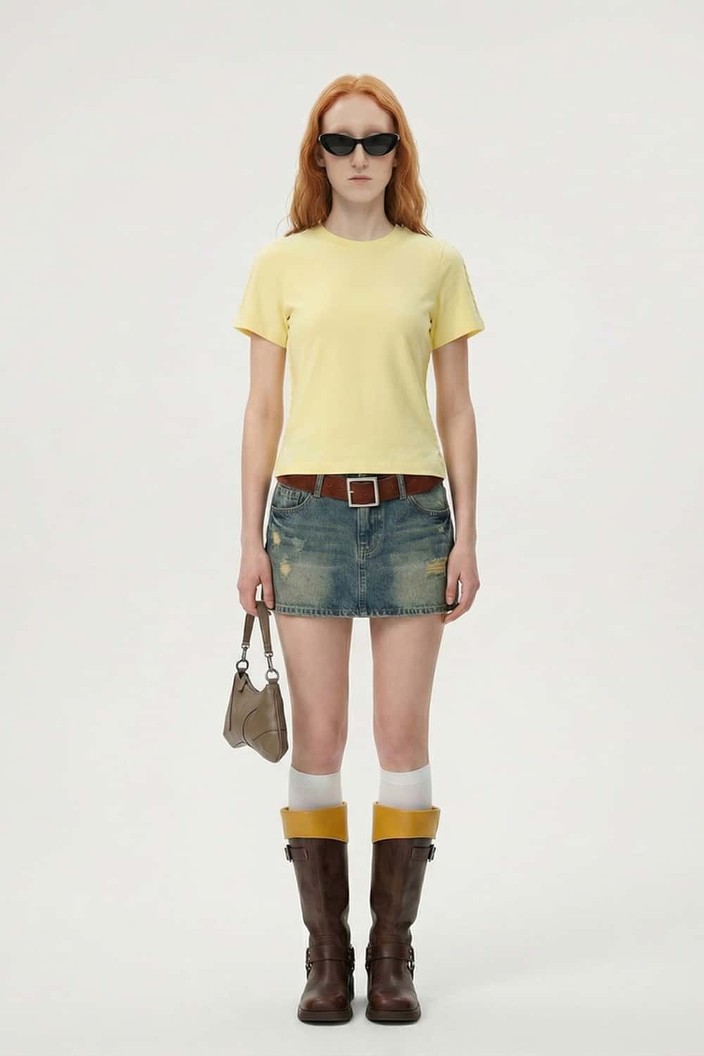 Side Embroidered Slim Fit Tee - Lemon Yellow