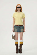 Side Embroidered Slim Fit Tee - Lemon Yellow