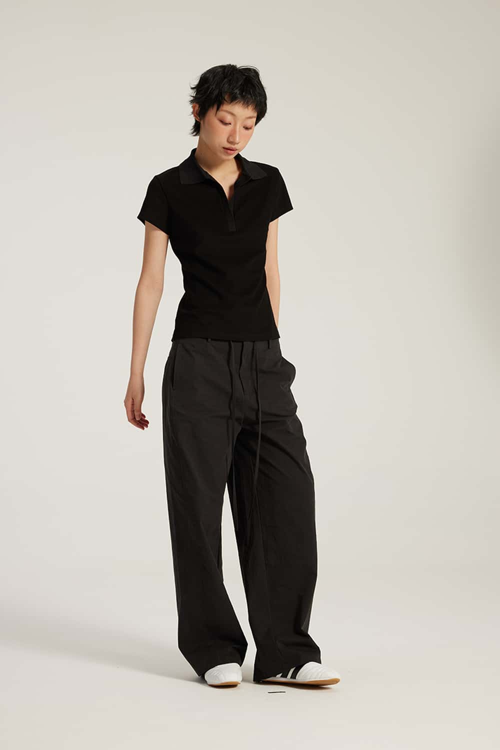 Fitted Short Sleeve Polo Top - Black