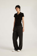 Fitted Short Sleeve Polo Top - Black