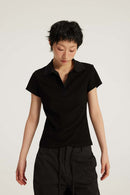 Fitted Short Sleeve Polo Top - Black