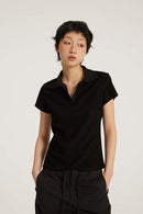 Fitted Short Sleeve Polo Top - Black