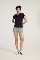 Fitted Short Sleeve Polo Top - Navy Blue