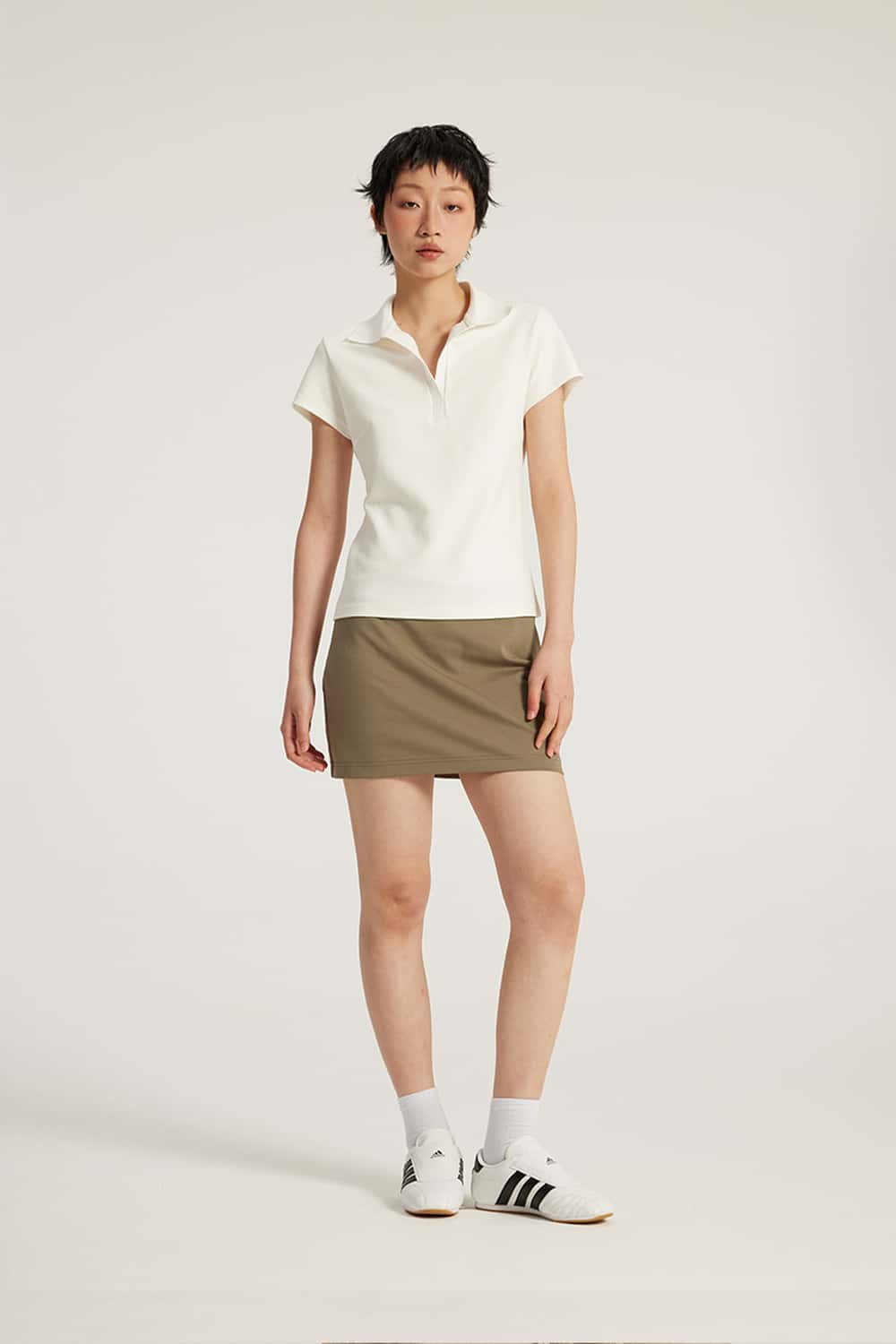 Fitted Short Sleeve Polo Top - Off White