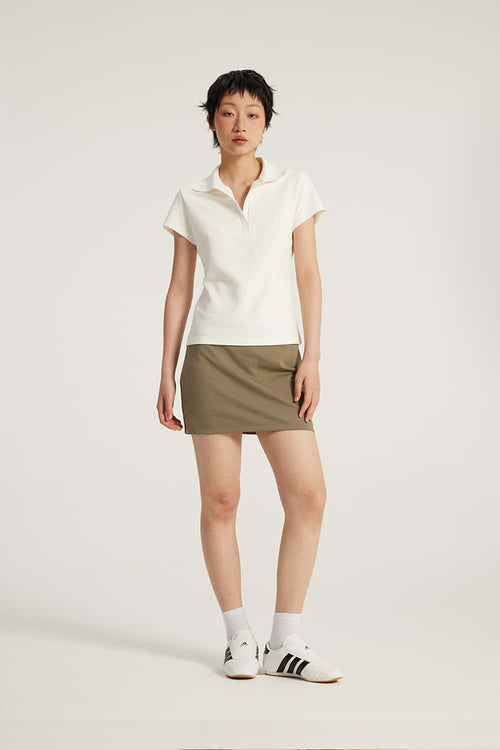 Fitted Short Sleeve Polo Top - Off White