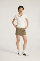 Fitted Short Sleeve Polo Top - Off White