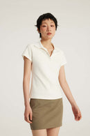 Fitted Short Sleeve Polo Top - Off White