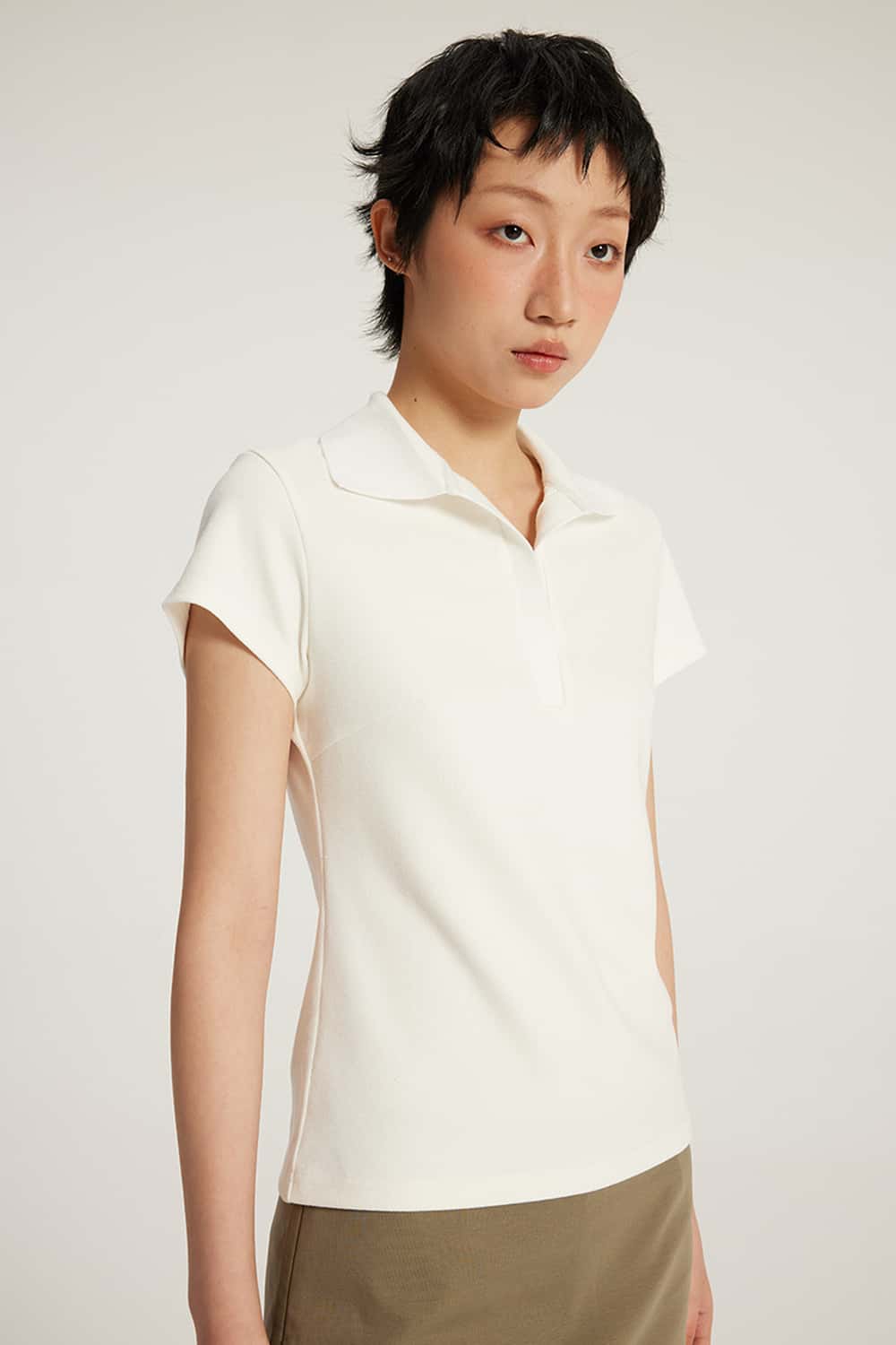 Fitted Short Sleeve Polo Top - Off White