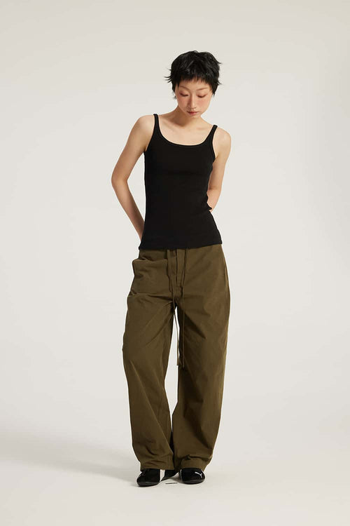Ribbed Square-Neck Fitted Tank - Active Black