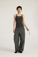Ribbed Square-Neck Fitted Tank - Dark Gray