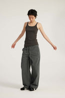 Ribbed Square-Neck Fitted Tank - Dark Gray