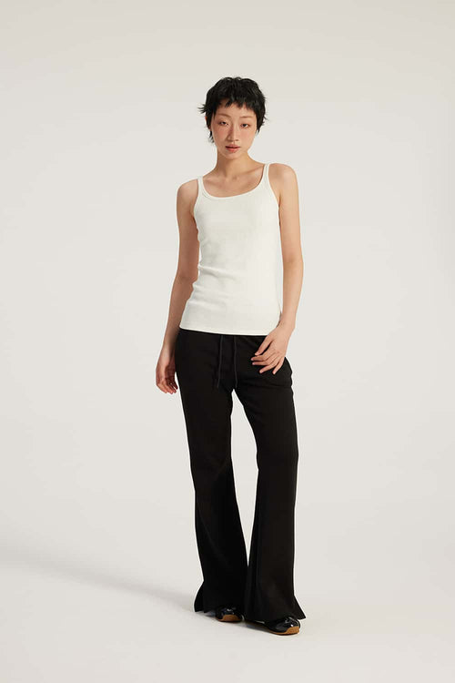 Ribbed Square-Neck Fitted Tank - Off White