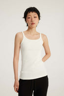 Ribbed Square-Neck Fitted Tank - Off White
