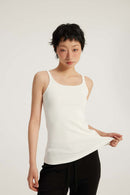 Ribbed Square-Neck Fitted Tank - Off White