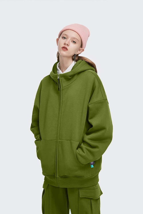 Fleece High-Zip Hooded Jacket - Green