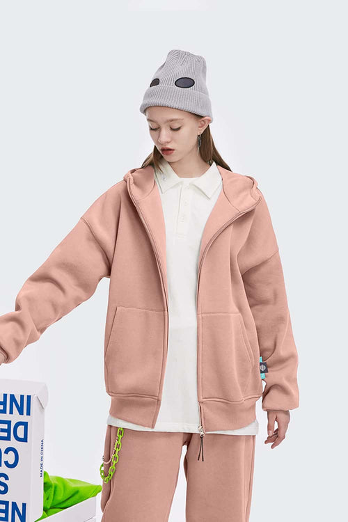 Fleece High-Zip Hooded Jacket - Pale Pink