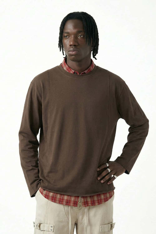 Vintage Cotton Long Sleeve Tee - Coffee