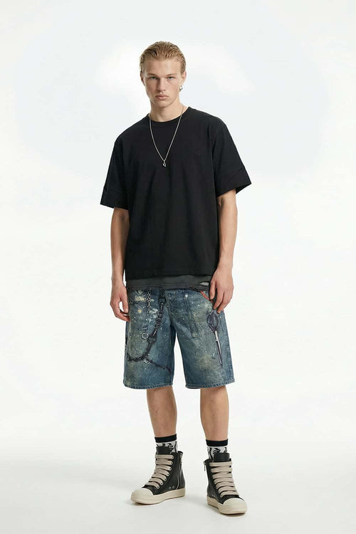 Rolled Sleeve Graphic Heavyweight T-Shirt - Black