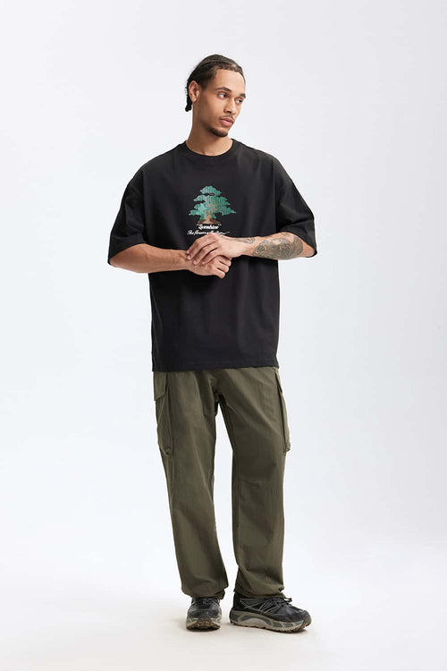 Puff Print Forest Loose T-Shirt - Black