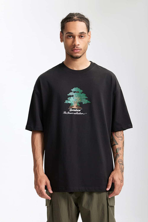 Puff Print Forest Loose T-Shirt - Black