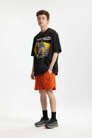 Camping Bear Graphic Loose T-Shirt - Black
