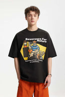Camping Bear Graphic Loose T-Shirt - Black