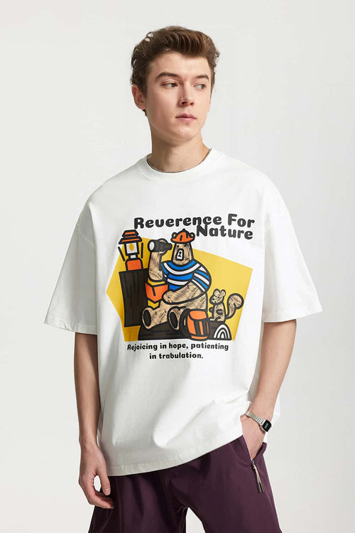 Camping Bear Graphic Loose T-Shirt - White