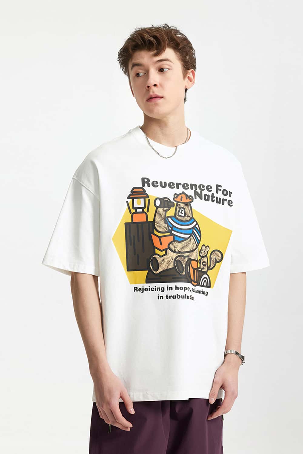 Camping Bear Graphic Loose T-Shirt - White