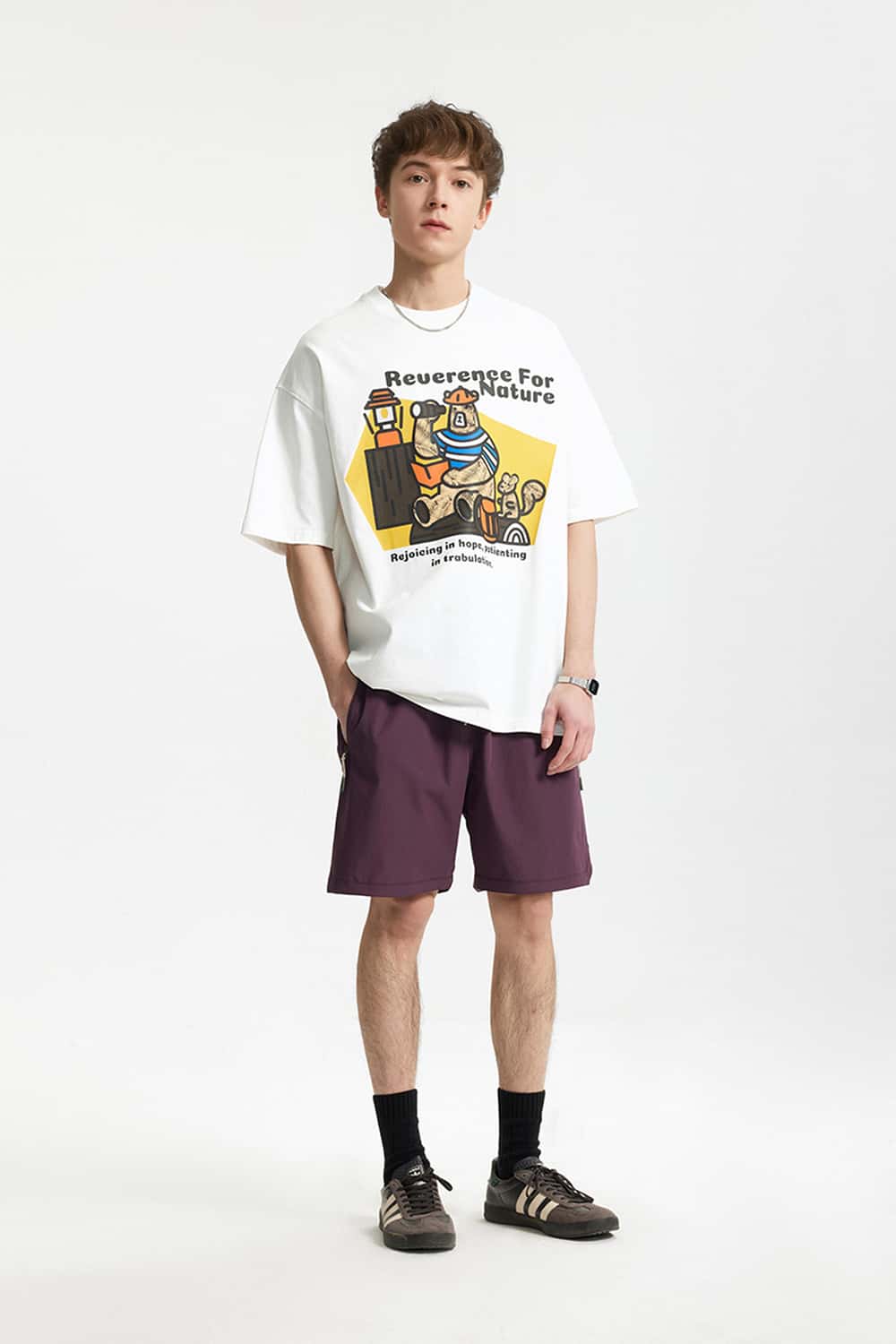 Camping Bear Graphic Loose T-Shirt - White
