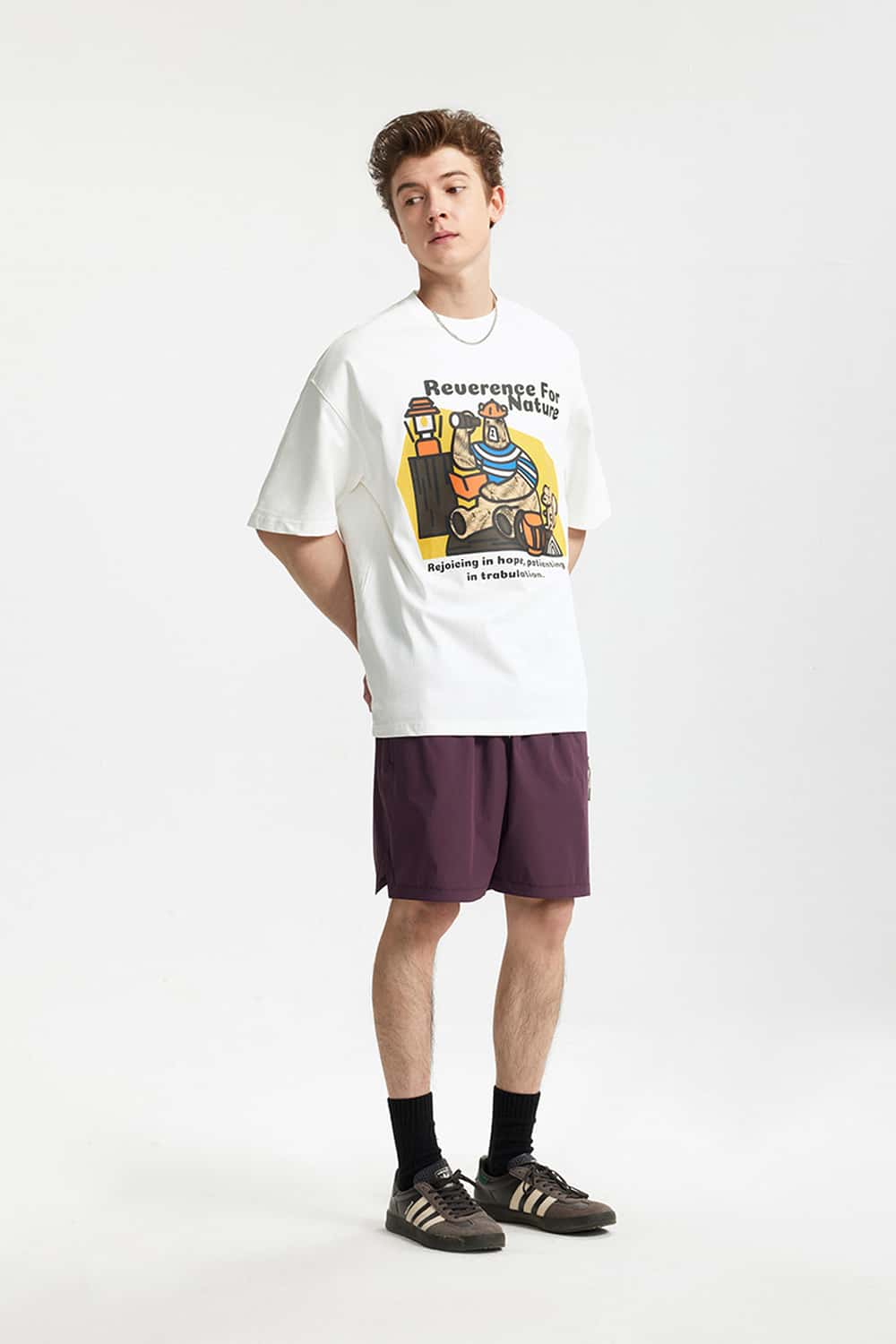 Camping Bear Graphic Loose T-Shirt - White