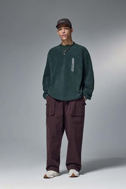 Fleece Zip Pocket Crewneck Sweatshirt - Green