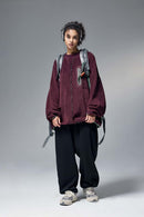 Fleece Zip Pocket Crewneck Sweatshirt - Red