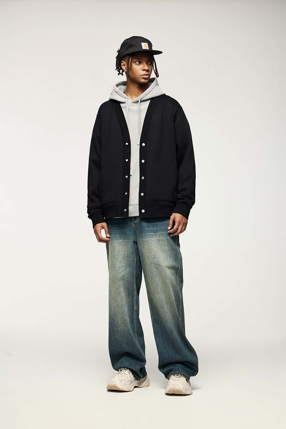 Fleece Snap-Front Cardigan Jacket - Black