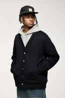 Fleece Snap-Front Cardigan Jacket - Black