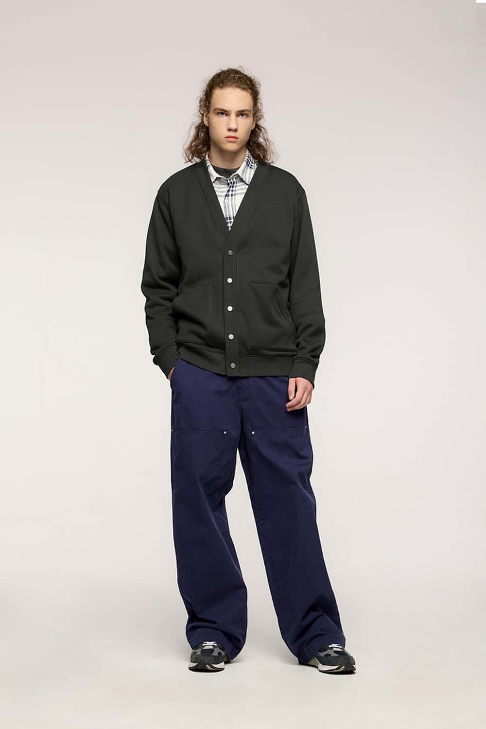 Fleece Snap-Front Cardigan Jacket - Dark Gray