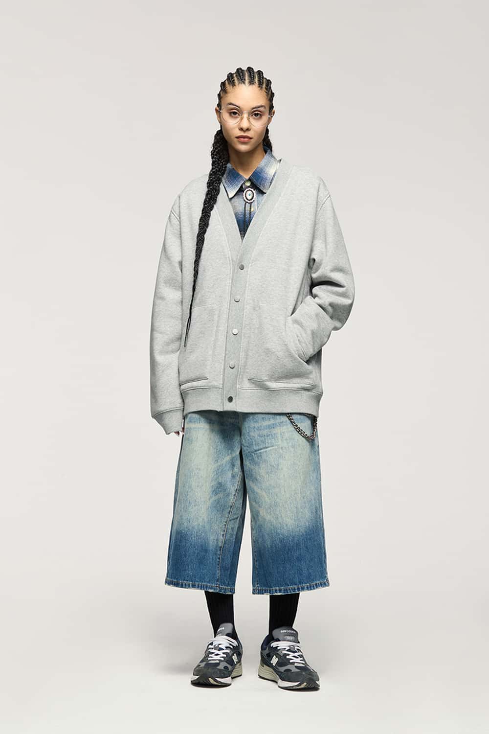 Fleece Snap-Front Cardigan Jacket - Flower Gray